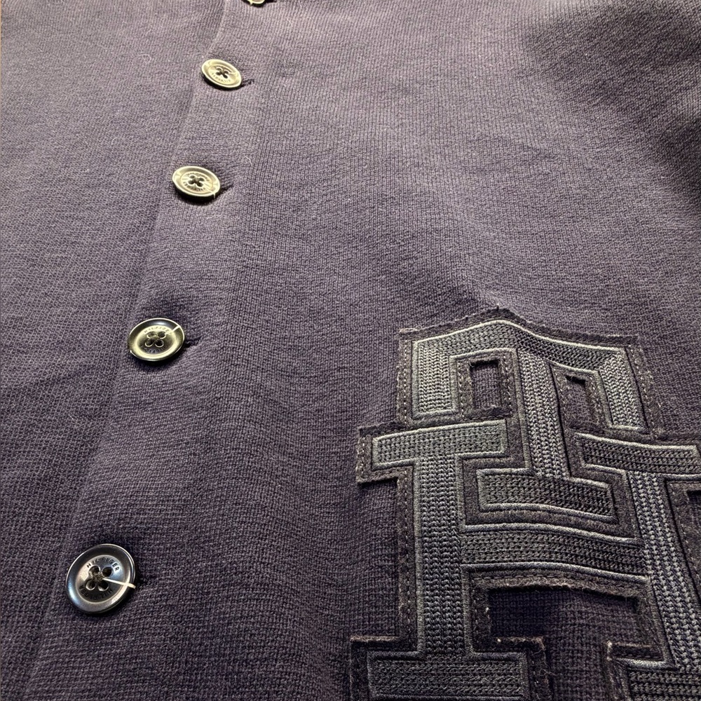 Tommy Hilfiger Men's Monogram Logo Appliqué Knit Navy Blue Varsity Bomber. - Picture 8 of 14